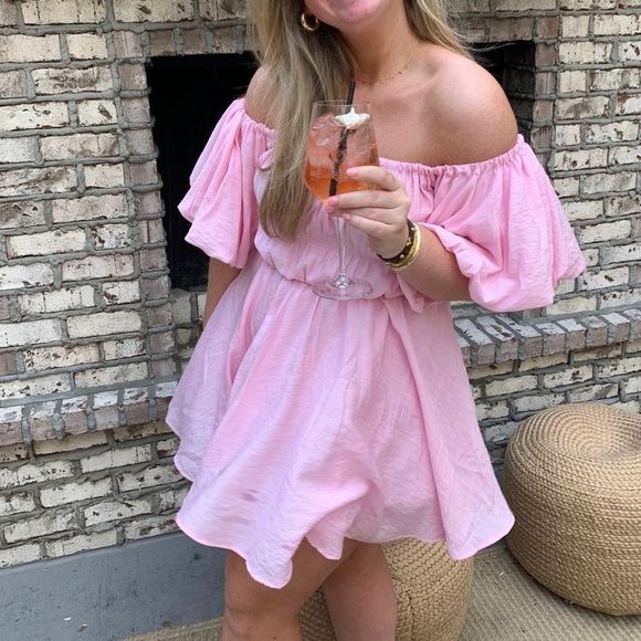 Pink Puff Sleeve Off The Shoulder Dress Perfect for Taylor Swift Concert | Color: Pink | Size: L | Princessnaddief's Closet